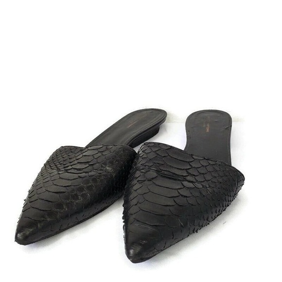 NARCISO RODRIGUEZ Mules Womens Size 7 US Snake Leather Pointy Toee Flat Shoes - Picture 1 of 12